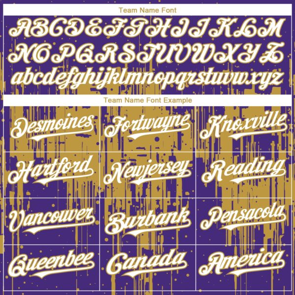 Custom Purple White-Old Gold Dripping Splatter Paint Authentic Baseball Jersey