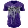 Custom Purple Black-Gray Dripping Splatter Paint Authentic Baseball Jersey