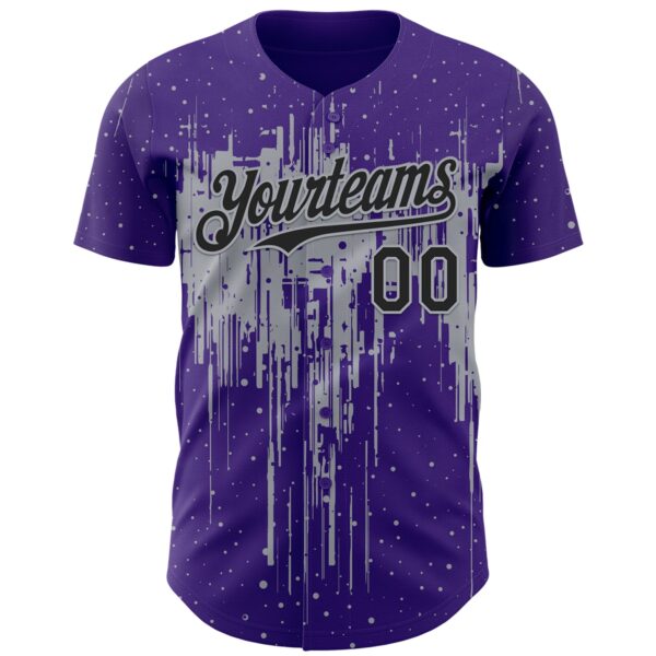Custom Purple Black-Gray Dripping Splatter Paint Authentic Baseball Jersey