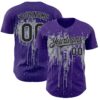 Custom Purple Black-Gray Dripping Splatter Paint Authentic Baseball Jersey
