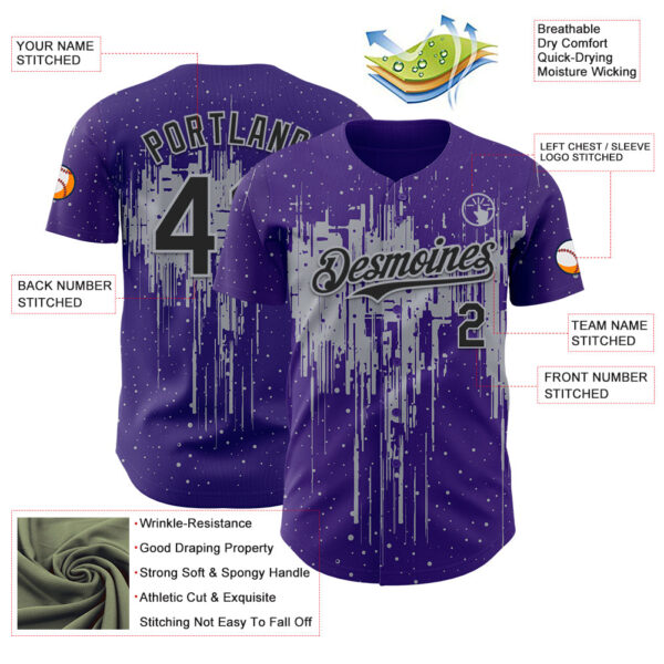 Custom Purple Black-Gray Dripping Splatter Paint Authentic Baseball Jersey