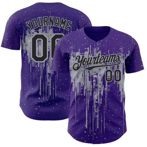 Custom Purple Black-Gray Dripping Splatter Paint Authentic Baseball Jersey