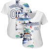 Custom White Navy 3D Pattern Design Hawaii Palm Trees Island And Sailboat Authentic Baseball Jersey