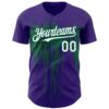 Custom Purple White-Kelly Green Dripping Splatter Paint Authentic Baseball Jersey