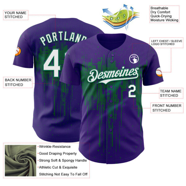 Custom Purple White-Kelly Green Dripping Splatter Paint Authentic Baseball Jersey