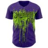 Custom Purple Black-Neon Green Dripping Splatter Paint Authentic Baseball Jersey