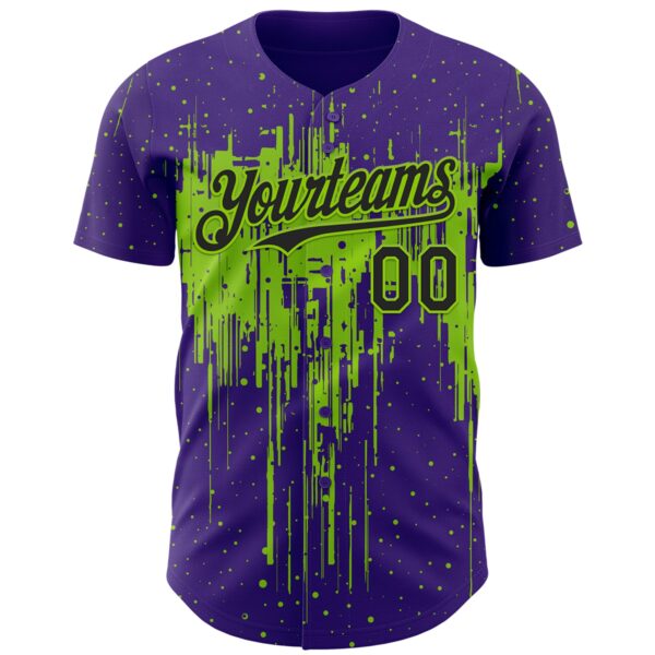 Custom Purple Black-Neon Green Dripping Splatter Paint Authentic Baseball Jersey