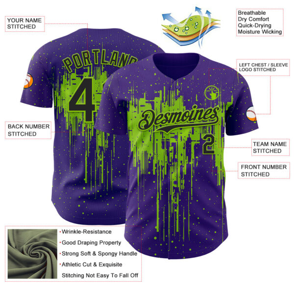 Custom Purple Black-Neon Green Dripping Splatter Paint Authentic Baseball Jersey