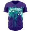 Custom Purple White-Aqua Dripping Splatter Paint Authentic Baseball Jersey
