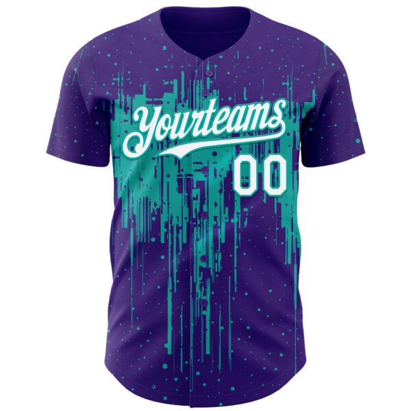 Custom Purple White-Aqua Dripping Splatter Paint Authentic Baseball Jersey