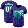 Custom Purple White-Aqua Dripping Splatter Paint Authentic Baseball Jersey