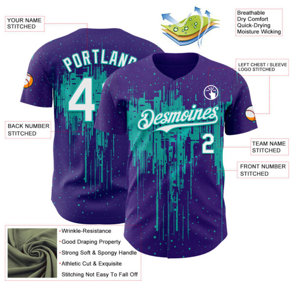 Custom Purple White-Aqua Dripping Splatter Paint Authentic Baseball Jersey
