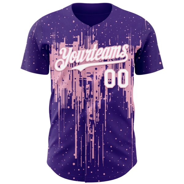 Custom Purple White-Light Pink Dripping Splatter Paint Authentic Baseball Jersey