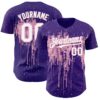 Custom Purple White-Light Pink Dripping Splatter Paint Authentic Baseball Jersey