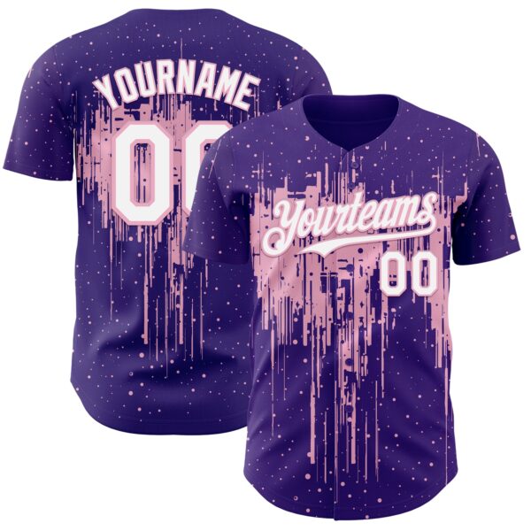 Custom Purple White-Light Pink Dripping Splatter Paint Authentic Baseball Jersey