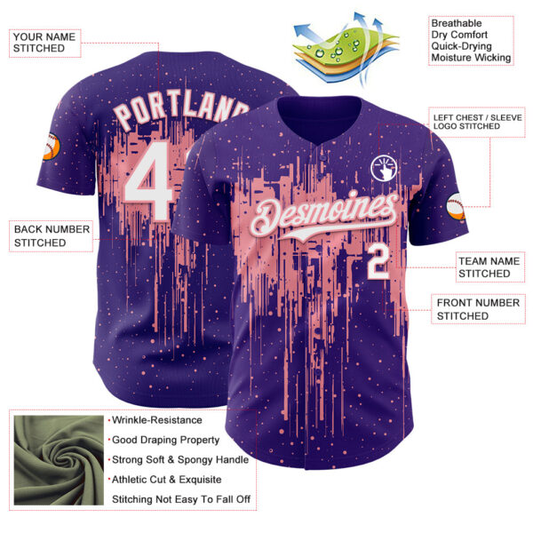 Custom Purple White-Medium Pink Dripping Splatter Paint Authentic Baseball Jersey