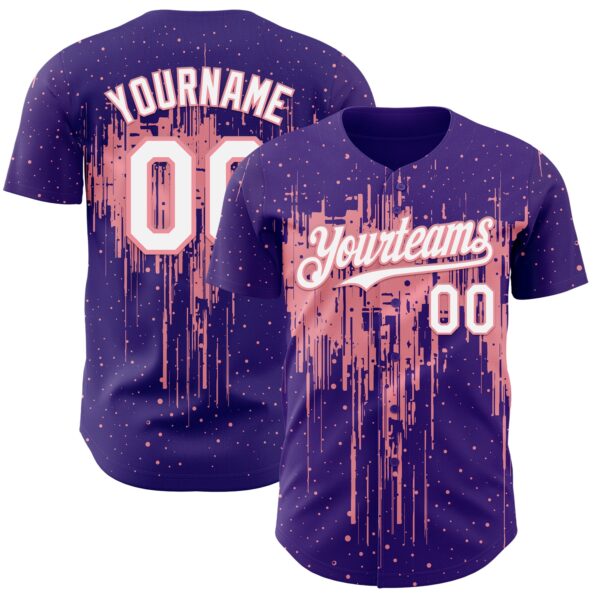Custom Purple White-Medium Pink Dripping Splatter Paint Authentic Baseball Jersey