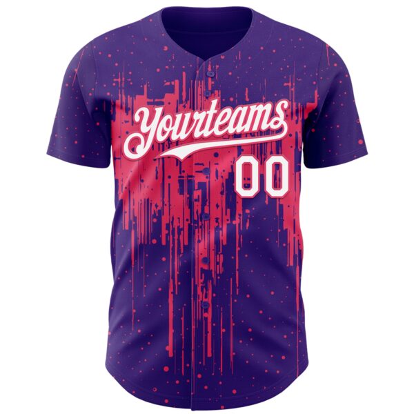 Custom Purple White-Neon Pink Dripping Splatter Paint Authentic Baseball Jersey