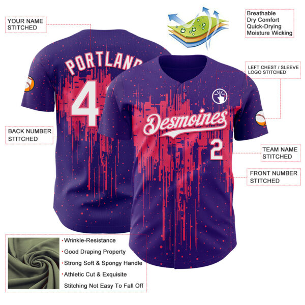 Custom Purple White-Neon Pink Dripping Splatter Paint Authentic Baseball Jersey