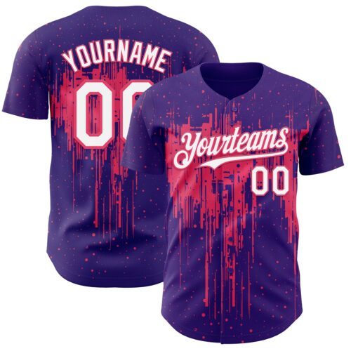 3DPattern12906 Custom Purple White-Neon Pink Dripping Splatter Paint Authentic Baseball Jersey
