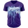 Custom Purple White-Light Blue Dripping Splatter Paint Authentic Baseball Jersey
