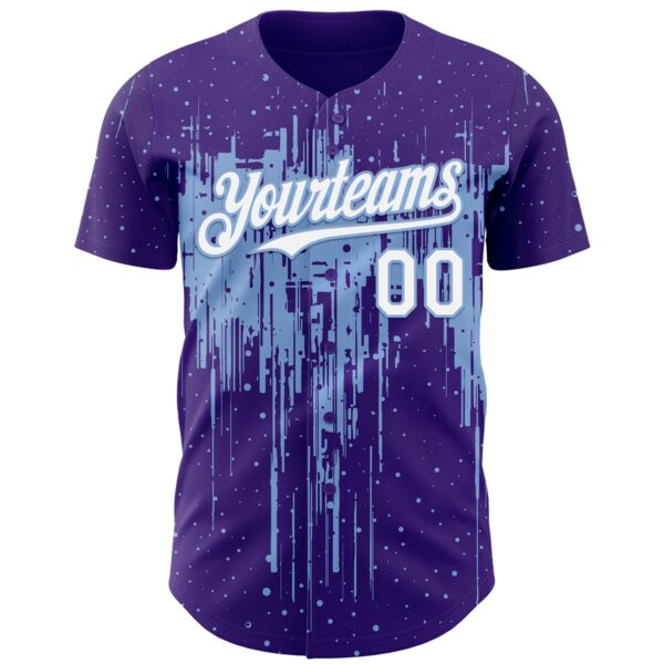 Custom Purple White-Light Blue Dripping Splatter Paint Authentic Baseball Jersey