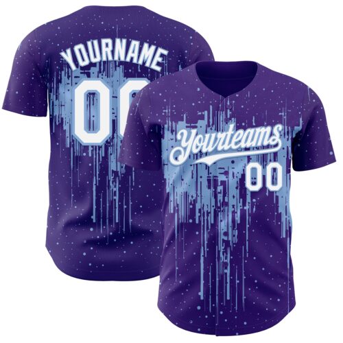 3DPattern12907 Custom Purple White-Light Blue Dripping Splatter Paint Authentic Baseball Jersey