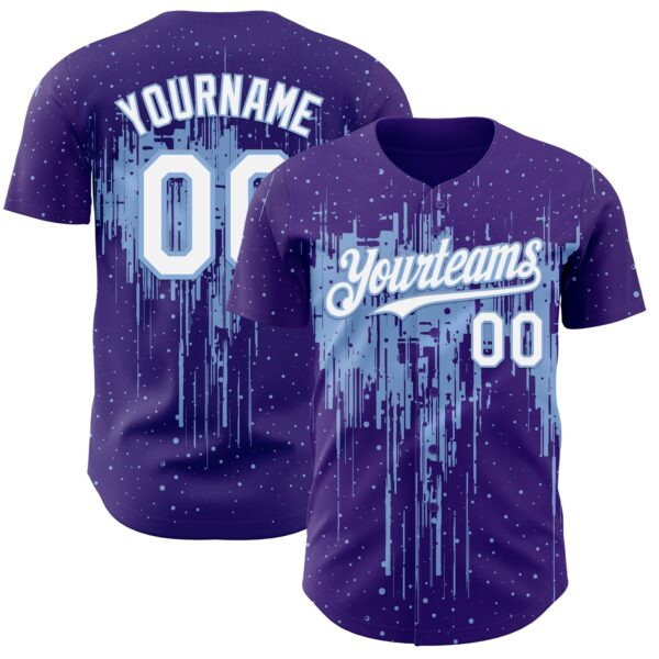 Custom Purple White-Light Blue Dripping Splatter Paint Authentic Baseball Jersey