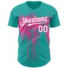 Custom Aqua White-Pink Dripping Splatter Paint Authentic Baseball Jersey