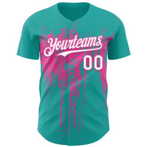 Custom Aqua White-Pink Dripping Splatter Paint Authentic Baseball Jersey
