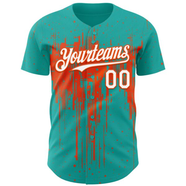 Custom Aqua White-Orange Dripping Splatter Paint Authentic Baseball Jersey