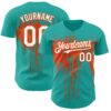 Custom Aqua White-Orange Dripping Splatter Paint Authentic Baseball Jersey