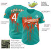 Custom Aqua White-Orange Dripping Splatter Paint Authentic Baseball Jersey
