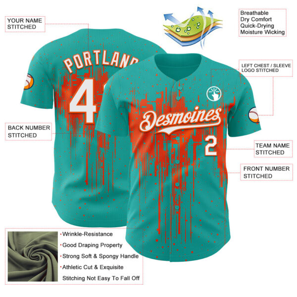 Custom Aqua White-Orange Dripping Splatter Paint Authentic Baseball Jersey