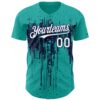 Custom Aqua White-Navy Dripping Splatter Paint Authentic Baseball Jersey