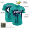 Custom Aqua White-Navy Dripping Splatter Paint Authentic Baseball Jersey