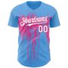 Custom Sky Blue White-Pink Dripping Splatter Paint Authentic Baseball Jersey
