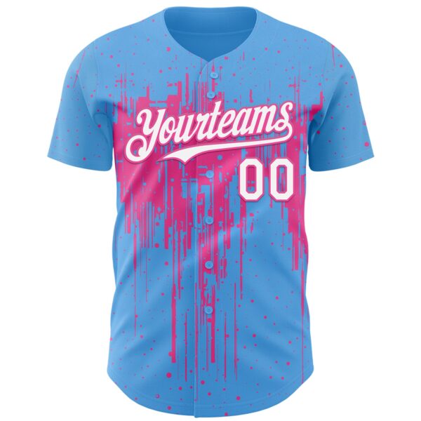 Custom Sky Blue White-Pink Dripping Splatter Paint Authentic Baseball Jersey