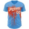 Custom Sky Blue White-Orange Dripping Splatter Paint Authentic Baseball Jersey