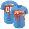 Custom Sky Blue White-Orange Dripping Splatter Paint Authentic Baseball Jersey