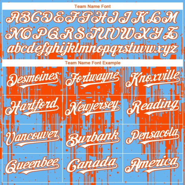 Custom Sky Blue White-Orange Dripping Splatter Paint Authentic Baseball Jersey