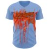 Custom Light Blue Orange-Black Dripping Splatter Paint Authentic Baseball Jersey