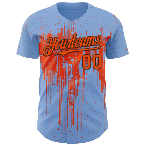 Custom Light Blue Orange-Black Dripping Splatter Paint Authentic Baseball Jersey