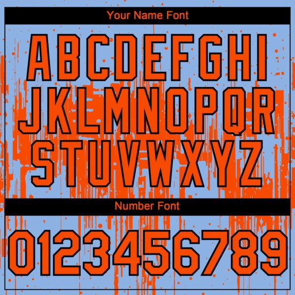 Custom Light Blue Orange-Black Dripping Splatter Paint Authentic Baseball Jersey