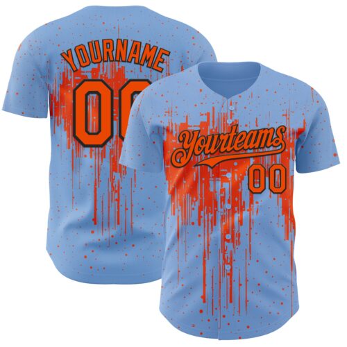 3DPattern12914 Custom Light Blue Orange-Black Dripping Splatter Paint Authentic Baseball Jersey