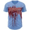 Custom Light Blue Crimson-Cream Dripping Splatter Paint Authentic Baseball Jersey