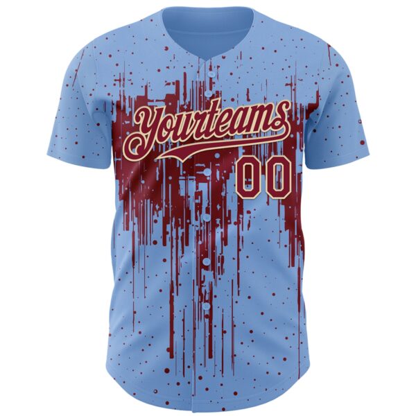 Custom Light Blue Crimson-Cream Dripping Splatter Paint Authentic Baseball Jersey