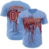Custom Light Blue Crimson-Cream Dripping Splatter Paint Authentic Baseball Jersey