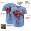 Custom Light Blue Crimson-Cream Dripping Splatter Paint Authentic Baseball Jersey