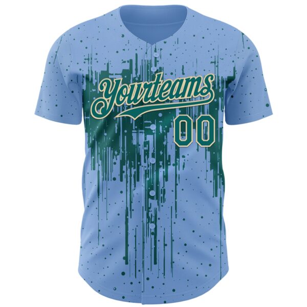Custom Light Blue Teal-Cream Dripping Splatter Paint Authentic Baseball Jersey